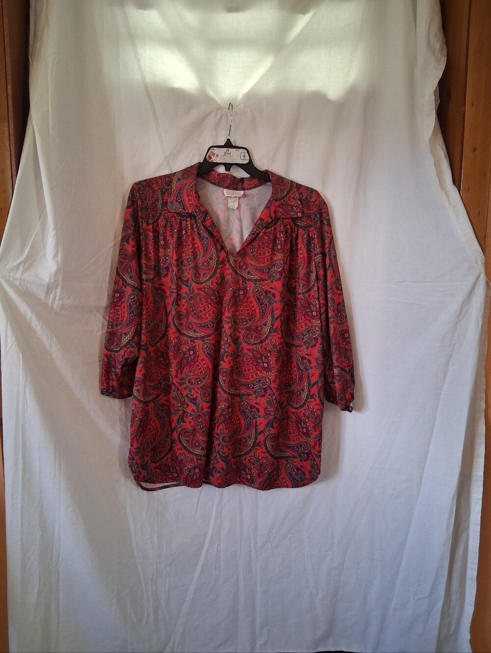 Vintage Roaman's Red, Purple & Yellow Paisley Print Top. Women's Sz 1X